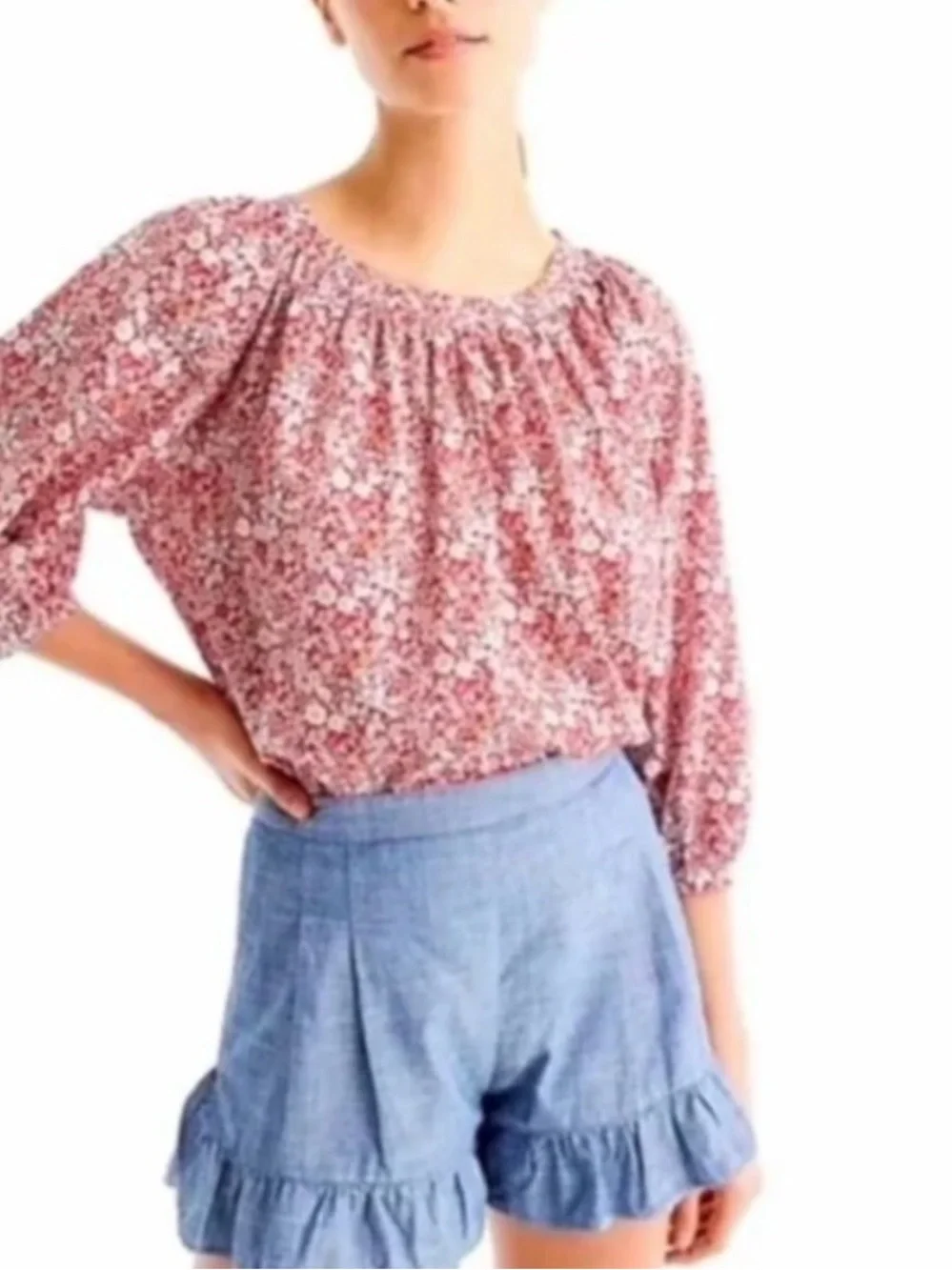 J. Crew Red Ditsy Floral Liberty Print Puff Sleeve Peasant Blouse M